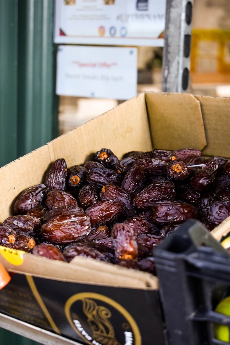 medjool dates in cardboard box